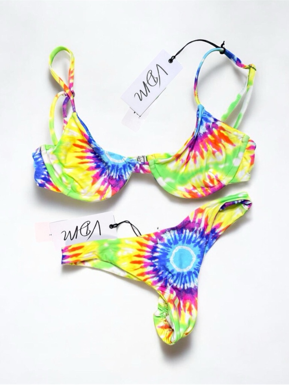 VDM Livinia Bikini Set in Rainbow Tie Dye Brand New with tag ruched thong bikini